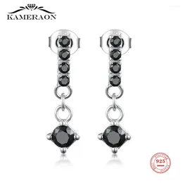 Stud Küpe Kameraon Full Siyah Zirkon Damlası Kadınlar İçin Gerçek 925 STERLING Gümüş Moda Takı Pentientes Brincos