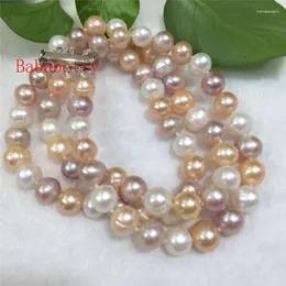 Strand Fashion Contracted Breeding Freshwater Pearl Suborbicular 8-9 Mm A 3rows White Pink Purple Color Bracelet 8inches