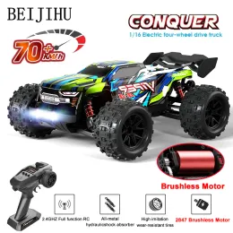 سيارات 70 كم/ساعة 1:16 RC مع LED LID LIGHE REMOTE CONTER CARS 4WD شاحنة الوحوش عالية السرعة للأطفال مقابل WLTOYS 144001 TOYS