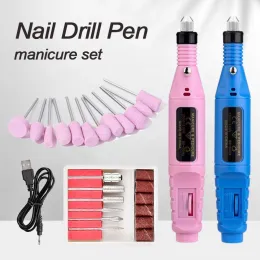 Borrar Halaiman Electric Nail Polisher Kits nagelpolering Fil Professionell nagelkonst Drill Pen Milling Cutter för manikyrverktygsset