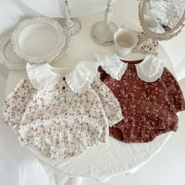 Одноказунные модные маленькие девочки Рампер осенний цветочный Romepr В целом новорожденные девочки милая одежда для новорожденных 712 м.
