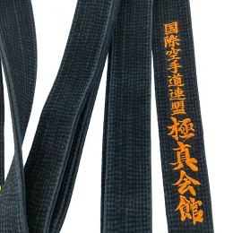 製品IKF KYOKUSHIN KARATE BLACK BELT EBRIDERY日本の武道スポーツコーチマスターコットブスクラブウォッシュカスタマイズされた名前幅5cm