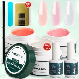 Kitler Nailpop Oluşturucu Tırnak Jel Seti 3 Temel Renkler Tırnak Uzatma Kiti Açık Çıplak Pembe Fırça ile Jel Fırça 100 PCS Tırnak Formları DIY