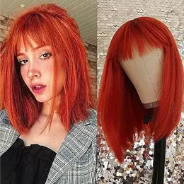 Wigs Hairjoy Mulher curta Bob reto laranja laranja preta preta peruca sintética fibra resistente ao calor