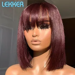 Peruki Lekker 99J czerwony krótki prosty bob z grzywką ludzkią perukę włosów w kolorze brazylijskiego Remy Hair Full Machine Made Bob 812 -calowy dla kobiet