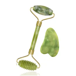 Massager Grüne natürliche Schönheit Doppeldornkopf Roller Jade Roller Gesichtsmassagesteine für Gesicht Hals Rückenkiefer Entspannung Schlampe