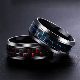 Bänder Domineering Man Ring Red Green Carbon Faser Schwarz Dragon Inlay Komfort Fit Edelstahlringe für Männer Ehering Band Ring