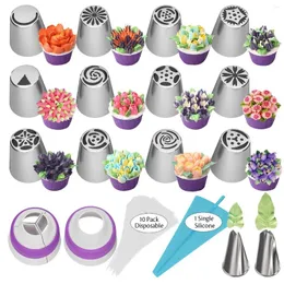 Baking Tools 27Pcs/Set Russian Cake Cream Flower Mouth Stainless Steel Cookie Icing Piping Nozzles Couplers Pastry Bag Decorating