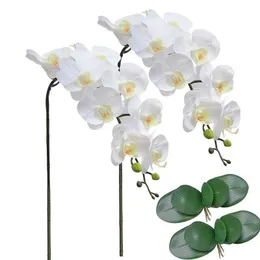 Greenery floreale finto 40 Fiori di falaenopsis artificiale più grande con 2 foglie Artificial Orchidea Flower Piante per arredamento per matrimoni domestici T240422