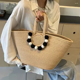 Totes 2024 Knitting Kits Fabric Khaki Beach Bag Large Capacity Handmade Straw Summer Holiday Leisure Women Bags Shopping