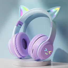 الأساور RGB Light Cat أذن لاسلكية مع دعم ميكروفون TF Card/FM Radio Wireless Bluetooth Headset Music Girls Girls Kids