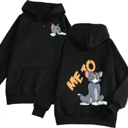 Polos katt Tom Mouse Jerry New Ulzzang Par Clothes Casual Long Sleeve Hoody Unisex Kawaii Cartoon Print Sweatshirt Harajuku Hoodie