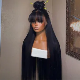 180Sensity Brezilya saç orta parça düz kanat, Bangs simülasyonu insan saç perukları glueless siyah peruk tam dantel ön peruk kadınlar için