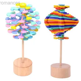 Dekompression leksak trä spiral lollipop leksaker roterande helikon snurr magiska trollstav stresslättnad för vuxna barn antistress dekomprimering hem dekor d240424