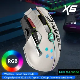 الفئران X6 اللاسلكية الوضع المزدوج الماوس القابل لإعادة شحن 12000 نقطة في البوصة Molestick Mechanical Moster Wired Mouse for Desktop Laptop Smart TV