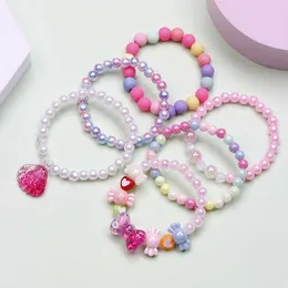 Breaded 6pcs/Set Bracelet Party Bracelets Star Heart Candy Color Minchas Crianças Breads Bracelets Rings Set for Girls Gift 240423