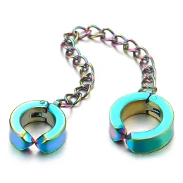 Earrings 1pcs Men Women Stainless Steel Colorful Chain Double Clip On Huggie Hinged Hoop NonPiercing Earrings