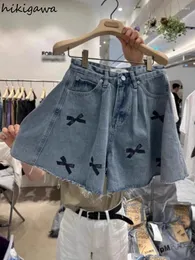 شورتات نسائية أزياء Jean Clothing 2024 قيعان عالي الخصر القوس الساق على عريض الساقين الصيف بانتالونس Cortos de Mujer