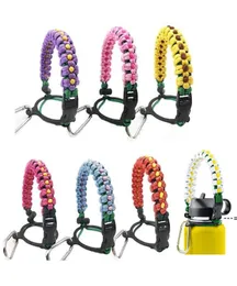 Paracord مقبض حاملة الحمل حبل البقاء على قيد الحياة مع حلقات بلاستيكية حلقة السلامة و carabiner لـ 12oz64 أوقية زجاجة مياه الفم HHHE1466817