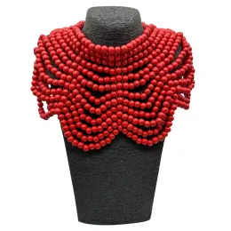 Necklaces African Style Bib MultiLayer Wooden Bead Chokers Necklace Red Gold Blue Color Bohemian Style Women Party Necklace Jewelry