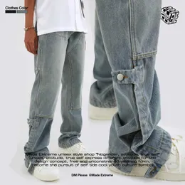 Pantaloni da disboscamento jeans maschile maschili per disboscamento a pannelli a pannelli di lavaggio vintage dritti jeans y2k jeans jeans cargo in difficoltà 240423