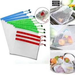 Drawstring 12/15 Pcs Reusable Produce Bags Black Rope Mesh Vegetable Fruit Toys Storage Pouch Eco Friendly Food Shopping Bag