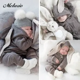 Tek parça Melario Boys Uzun Kollu Giyim Bebek Çocukların Büyük Kulakları Tavşan Bodysuit Kız Bebek Kapşonlu Fermuarı Stepirer Romper