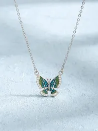 Pendants FAHMI Women's Butterfly Pendant Necklace With Green Blue Color Made Of Pure 925 Silver And Zircon Exquisite Style For Wedding