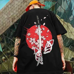 قمصان الرجال الرجعية للرجال 3D ياباني الساموراي سيف طباعة الذكور شارع هاراجوكو القصيرة القصيرة ذات الأكمام الفضفاضة t-shirtl2404
