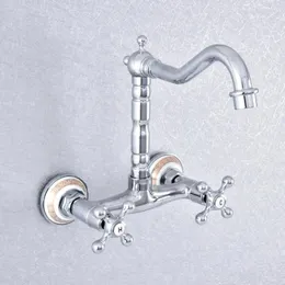 Mutfak muslukları çift saplı çiftler delik duvarı monte havza musluk krom pirinç lavabo banyo vanity soğuk su muslukları dsf781