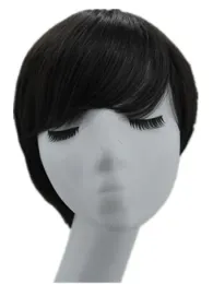 Wigs Black Wig FeiShow Synthetic Short Wavy Hair Heat Resistant Fiber Male/Female Halloween Costume Cosplay Inclined Bangs Hairpiece