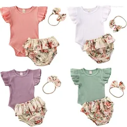 Комплекты одежды Emmababy Born Baby Girl reffed Ribled Bodysuit цветочные шорты повязка 3pcs set