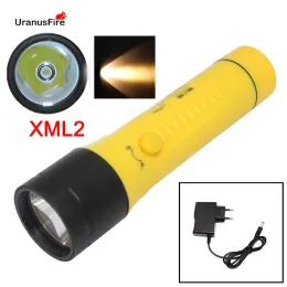 허브 XM L2 LED 다이빙 손전등 토치 방수 수중 100m 3*18650 배터리 DC 충전식 다이브 흰색/노란색 조명 램프