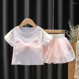 Kleidung Sets Mode Baby Girls Sommer Kurzarm Big Bow T-Shirts Tops Hosen Röcke 2pcs Outfits Kleidung Anzüge