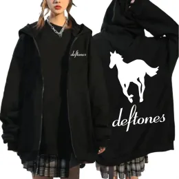 Sweatshirts Deftones White Reißverschluss Hoodie Hip Hop Rock Band Zipper Sweatshirt Harajuku Übergroße Langarm Hoodies Coats Streetwear