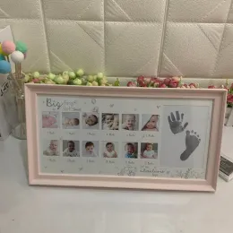 Frames Neugeborene 12 Monate Hand- und Fußabdruck Gedenkfoto Rahmen Baby Kindheit Wachstum Kreative Bilderhalter