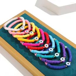 Strand Charm Round Eye Beads Bracelet Multicolor Polymer Clay Flat Disc Bracelets For Women Boho Ethnic Handmade Jewelry Gift