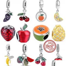 Charms 925 Sterling Sier Dangle Charm Women Koraliki Wysokiej jakości biżuteria Prezent Hurtowa Kantalupa Apple Cherry Lemon Fruit Bead Dhtaw