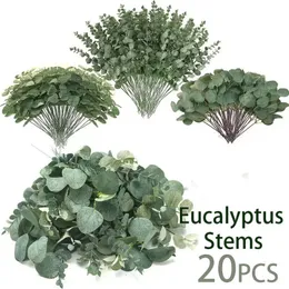 20st konstgjorda eukalyptusblad stjälkar bulk silver dollar blad plockar växt falska blommor för bröllop buketter blommig dekor 240422