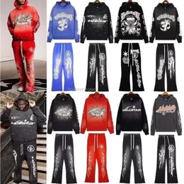 Spring and Autumn Hellstar Sports Sport Sports Designer de manga comprida Ponta de pullover hip hop retro alfabeto impressão high street personalizado hell star capuz azul