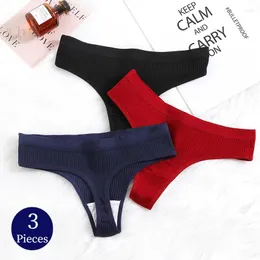 Kvinnors trosor bzel 3st. Set Cotton Thongs Simple Striped Kvinnliga underkläder Sexig underkläder sport bekväma g-strängar tanga