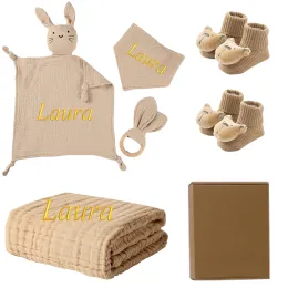 Svaddling 6pcs/set neonato nome personalizzato Puntatore di cotone regalo per bambini 6 strati asciugamano per bambini +comfort del bambino +teeter