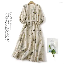 캐주얼 드레스 Limiguyue Fairy Butterfly Floral Print Midi 여름 드레스 여성 짧은 슬리브면 린넨 통기성 긴 멍청이 E484