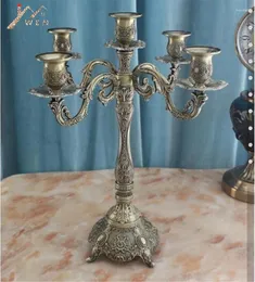 촛불 홀더 Imuwen Bronze Holder 5-Arms 반짝이는 도금 된 캔들 라브라 낭만적 인 낭만적 및 럭셔리 금속 웨딩 이벤트 또는 파티 장식