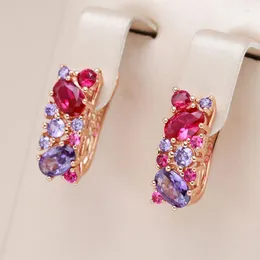 Dangle Earrings Kinel Vintage Purple Natural Zircon For Women 585 Rose Gold Color Ethnic Wedding Jewelry Daily Party Accessories