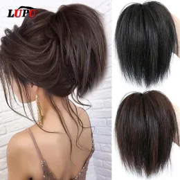 Chignon Chignon Chignon Lupu 합성 헤어 빵 지저분한 Chignon 헤어 피스 여성 직선 머리 포니 테일 스크런치 탄성 고무