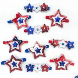 犬のアパレル30/50 PCS Jy bow Tie Star Style Pet American Independence Day Sequin Speecin Bowknot Puppy Holiday Grooming Supplies DropDhvyf