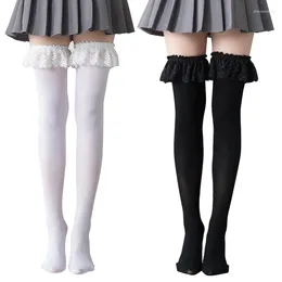 Frauen Socken sexy Feste Farbe über dem knielangen Oberschenkel hohe Strümpfe japanischer Spitzenanime -Cosplay -Strumpf