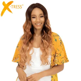 Perucas perucas de renda sintética para mulheres negras onda longa ombre ombre marrom loiro resistente a cabelos macios com cabelo natural xtress