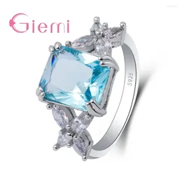 Rings Cluster Gioielli in impegno femminile femminile per feste 925 anello geometrico in argento sterling con cristallo di bole quadrato fine